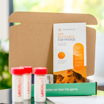 Gesundheitscheck-Box für Pferde von Das Gesunde Tier mit Laboranalyse und Befundbericht.