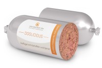 DOGLICIOUS – Premium Nassfutter für Hunde mit Geflügel, Kartoffeln & Spinat – Wurst 6 x 400 g